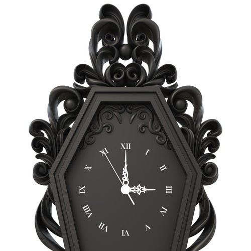 Clock design with the title 'Spectacular Victorian Coffin Shaped Wall Clock'