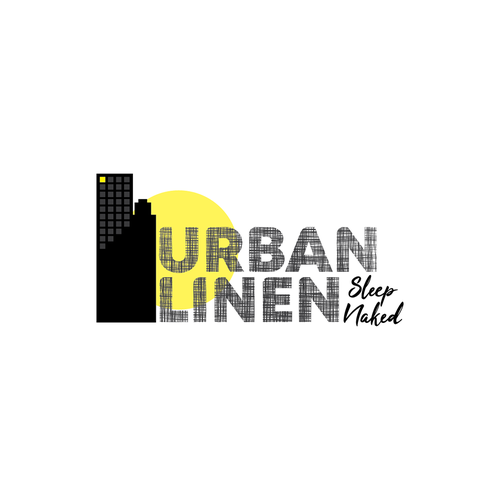 Cityscape logo with the title 'Logo for hip, urban bedding linens '