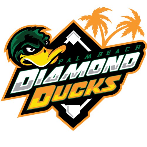 Yellow logo with the title 'duck baseball mascot'