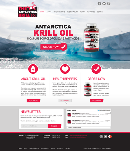 Slider design with the title 'Landing/Home Page for Omega-3 Krill Oil'