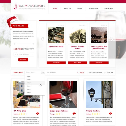 Wine website with the title 'Festive page design for a wine store'