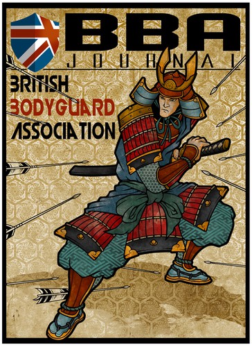 Japanese artwork with the title 'Japanese Samurai illustration to represent modern day bodyguards'