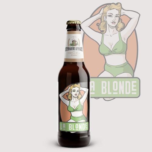 Pin-up girl illustration with the title 'Retro Pin Up Girl Illustration Beer Label'
