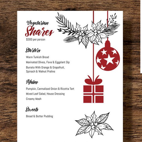 X-mas design with the title 'Beautiful Christmas Menu'