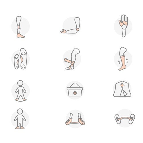Medical artwork with the title 'Icons: Orthopedic technology & medical supply store'