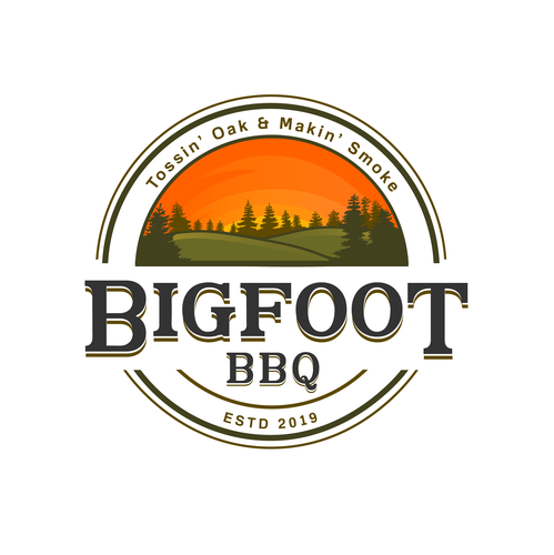 带有“Bigfoot BBQ”标题的大脚logo