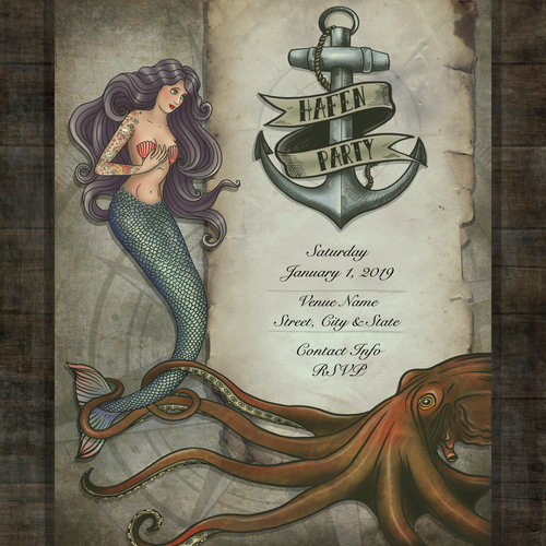 Vintage artwork with the title 'Vintage Tattoo Style Invite Design'