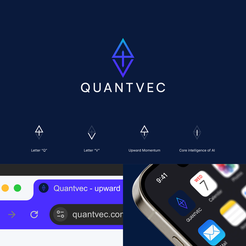 Favicon logo with the title 'Quantvec — Logo Design'