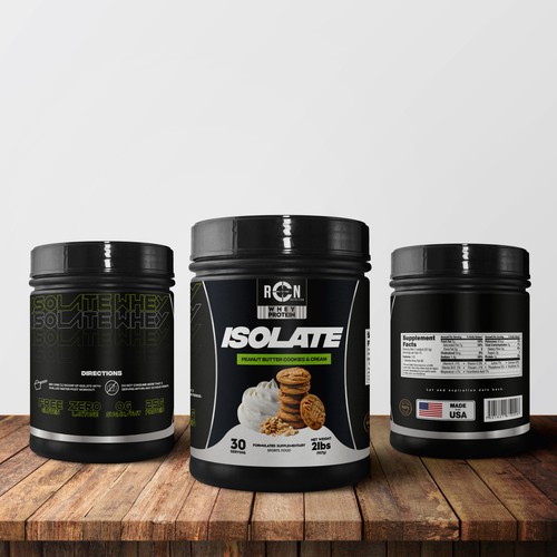 Mockup packaging with the title 'Isolate Whey Label'