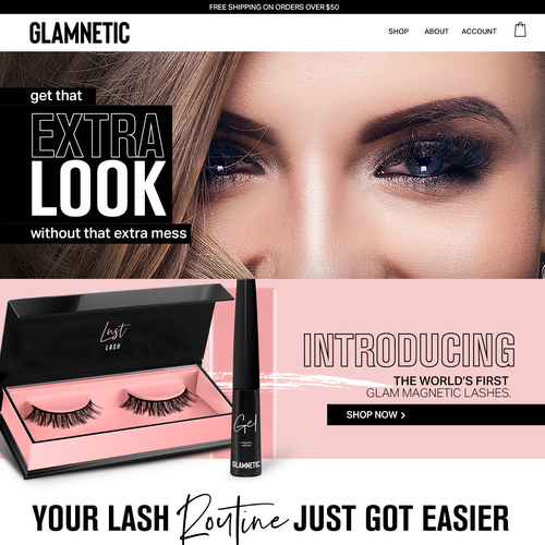 Product design website with the title 'Homepage design for glamnetic'