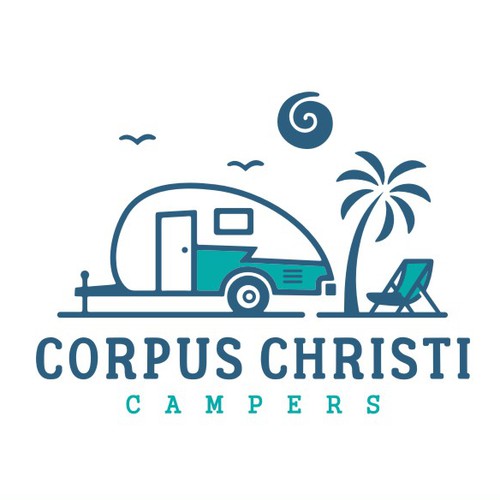Travel brand with the title 'Logo & Brand Identity Pack for Corpus Christi Campers'