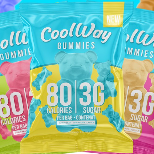 Candy design with the title 'CoolWay Gummies Packaging'