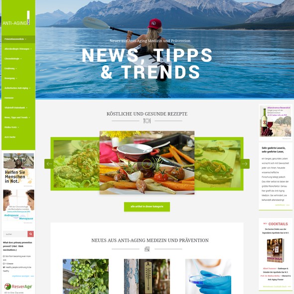 Health website with the title 'Concept design for AntiAgingNews.net'