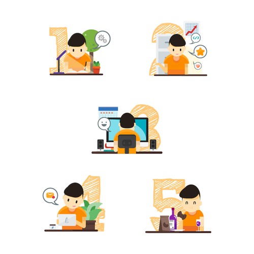 Computer artwork with the title 'Triplebyte Interview illustration works'