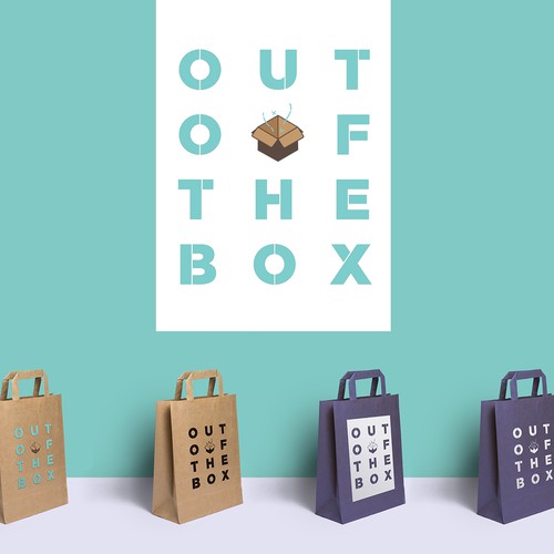 Out-of-the-box logo with the title 'Logo concept for gift packages organisation'