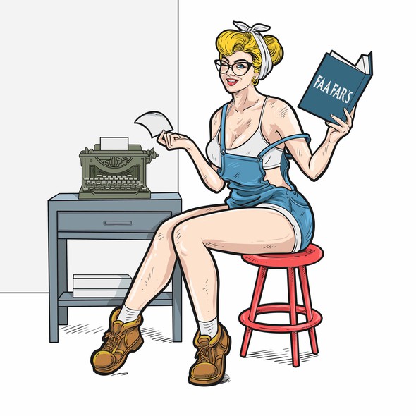 Pin-up design with the title 'DAISY CALIPER_LOG BOOK ENTRY'