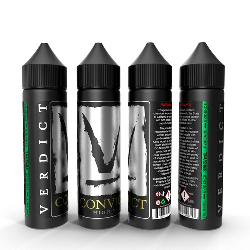 Metallic design with the title 'Label design of e-liquid'
