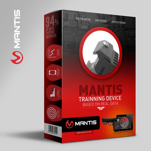 Typography packaging with the title 'Mantis training device'