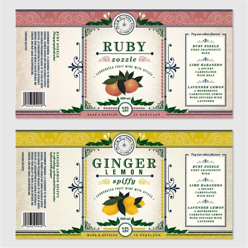 Decorative design with the title 'Vintage-inspired & hip carbonated wine bottle labels'