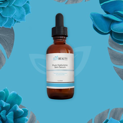 Blue packaging with the title 'Serum Label Design'