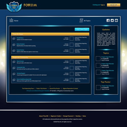 Forum design with the title 'Online Game Server Forum Page'