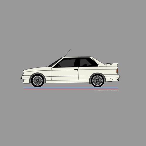 Handmade artwork with the title 'Minimal Bmw  BMW e30 m3 Illustration'