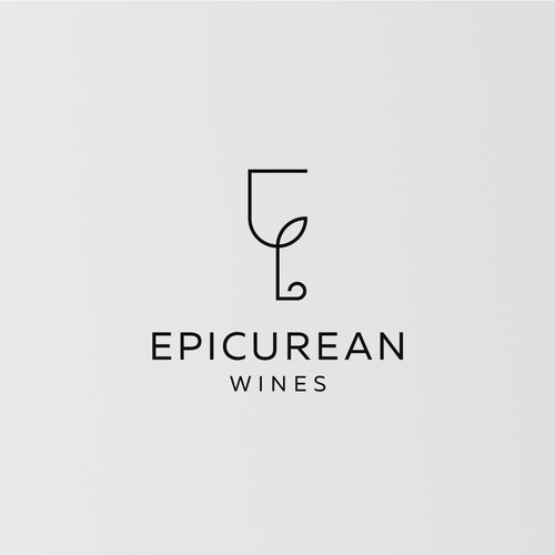 Glass design with the title 'Simple logo with double meaning for Epicurean Wines.'