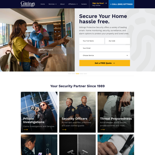 Trendy website with the title 'Gittings Protective Security'
