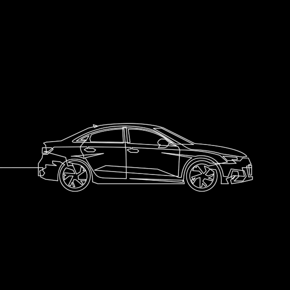 Automotive artwork with the title 'Single Line looping Cars Animation'