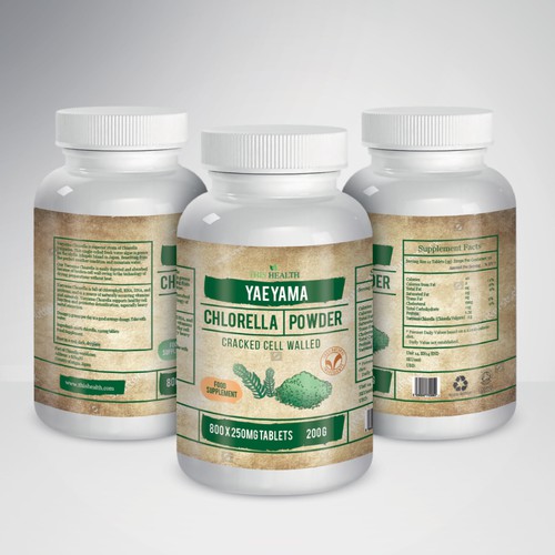 Vector label with the title 'Design a smart art label of my 'Yaeyama Chlorella' products.'