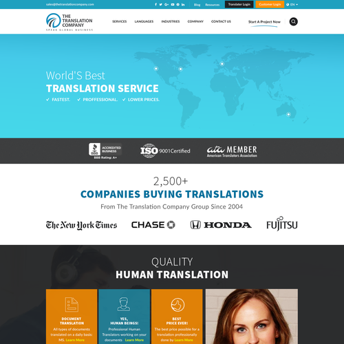 Service website with the title 'Language Translation Services'
