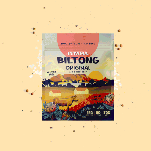 Farm packaging with the title 'Biltong packaging 🌄'
