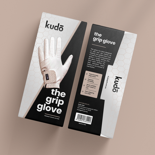 Glove design with the title 'Packaging Design for Kudo Golf - The Grip Glove'