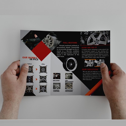 Tri-fold design with the title 'Brochure design'