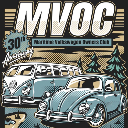 Car t-shirt with the title 'MVOC 30th Anniversary Tshirt Design'