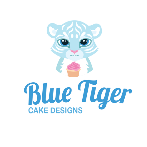 Cupcake logo with the title 'Cute Tiger Cub Character for Custom Cake Shop'