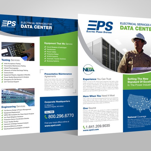 Handout design with the title 'Design a technical line card for an Electrical Engineering Specialty Firm - EPS'