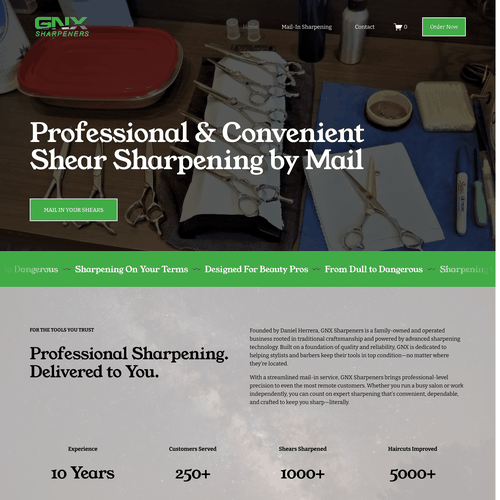 JavaScript design with the title 'Gnx Sharpeners'