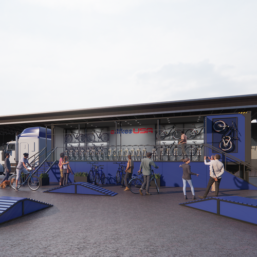 Showroom design with the title 'Mobile Electric Bike Store'