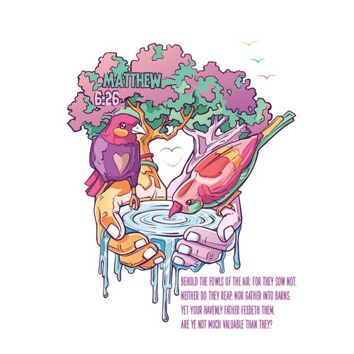 T-shirt artwork with the title 'Matthew 6:26 illustration'