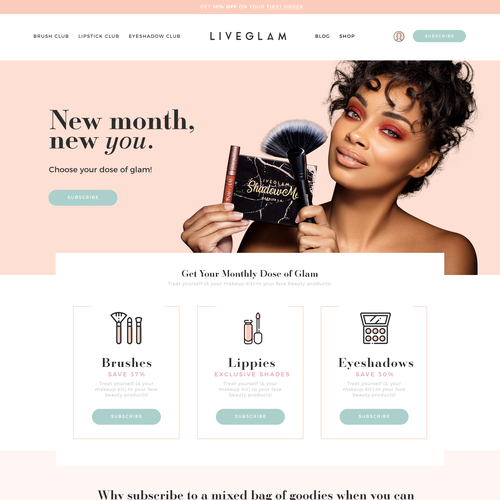 Beauty website with the title 'Monthly Beauty Box Homepage Design'