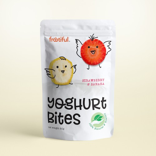 Fruit packaging with the title 'packaging design for youghurt bites'