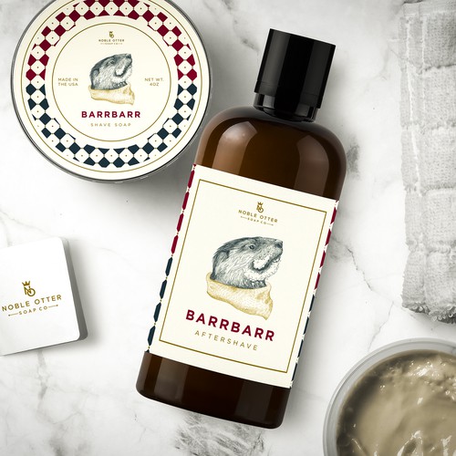 Elegant label with the title 'Whimsical Otter for Barrbarr Aftershave and Shave soap'