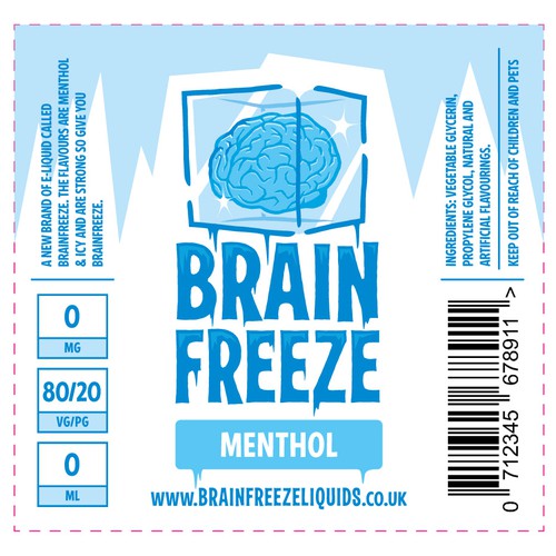 Logo label with the title 'Logo and Label design for Brain Freeze E-Liquid'