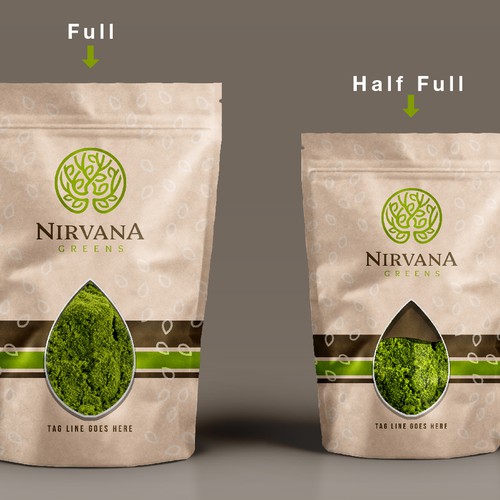 Green packaging with the title 'Nirvana green herbs label design'