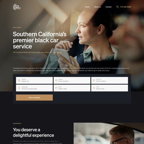 Travel website with the title 'Elegant website concept for Souther California's black car service'