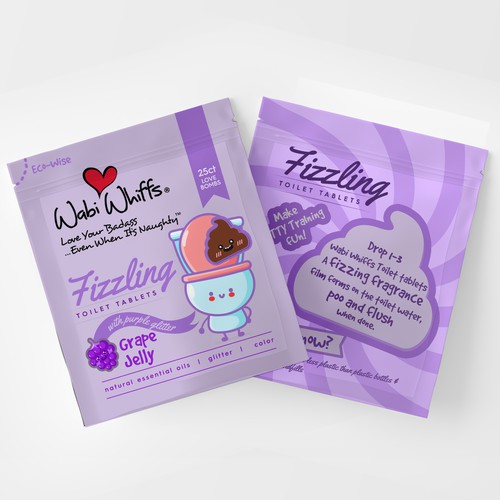 Purple packaging with the title 'Grape Jelly Fizzling toilet tablets'