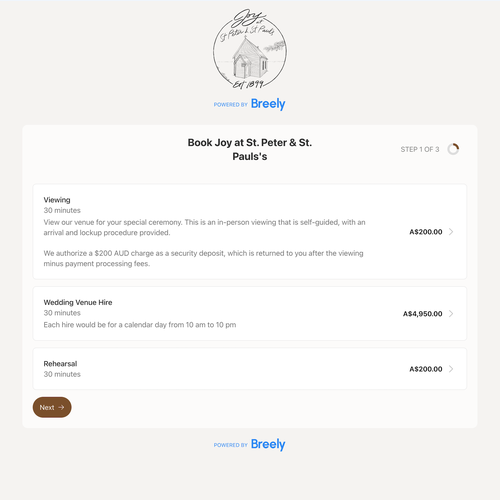 Design with the title 'Joy at St. Peter & St. Paul's Breely Scheduling'