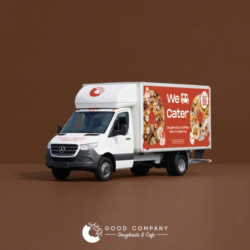 Food truck design with the title 'Truck Wrap Design for Good Company Doughnuts & Coffee'