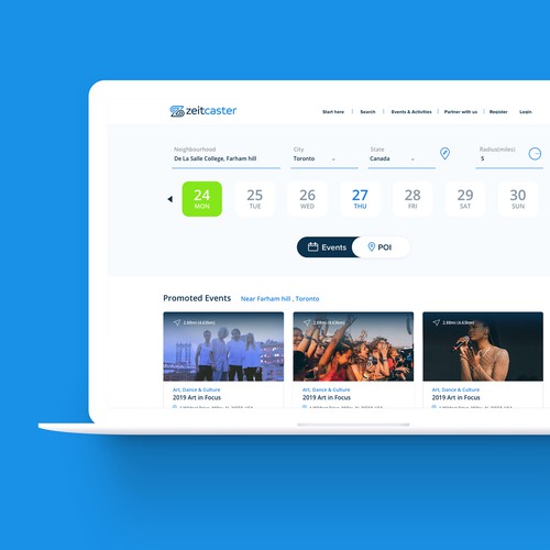Event website with the title 'Event Search for Zeitcaster'